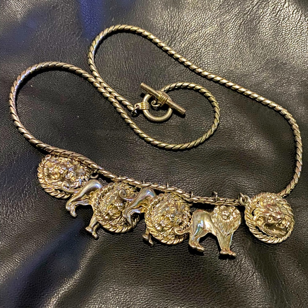 Vintage Lion Head & Lion Charm Necklace